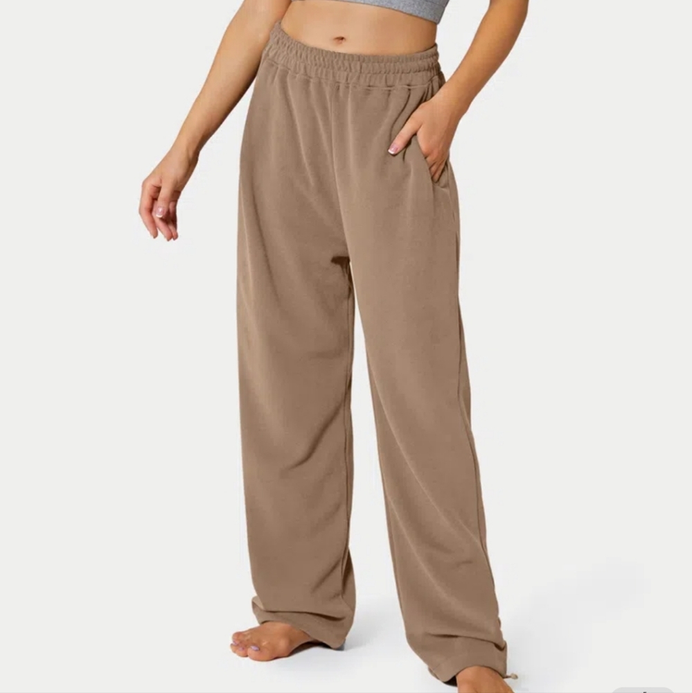 HaIara Inside Drawstring Elastic Waist Side Pocket Cotton Wide Leg Sweatpants XL